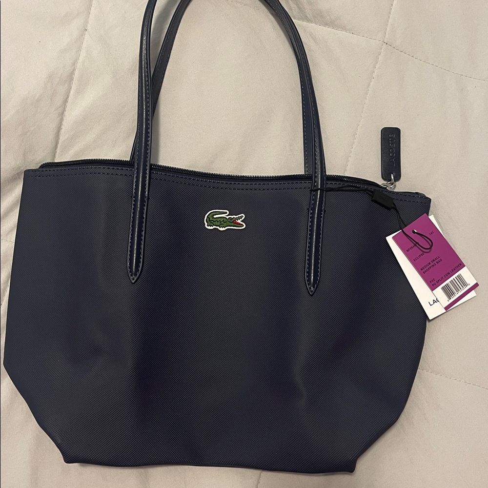 Lacoste medium small shopping bag Dark Blue Handbag with Crocodile Logo